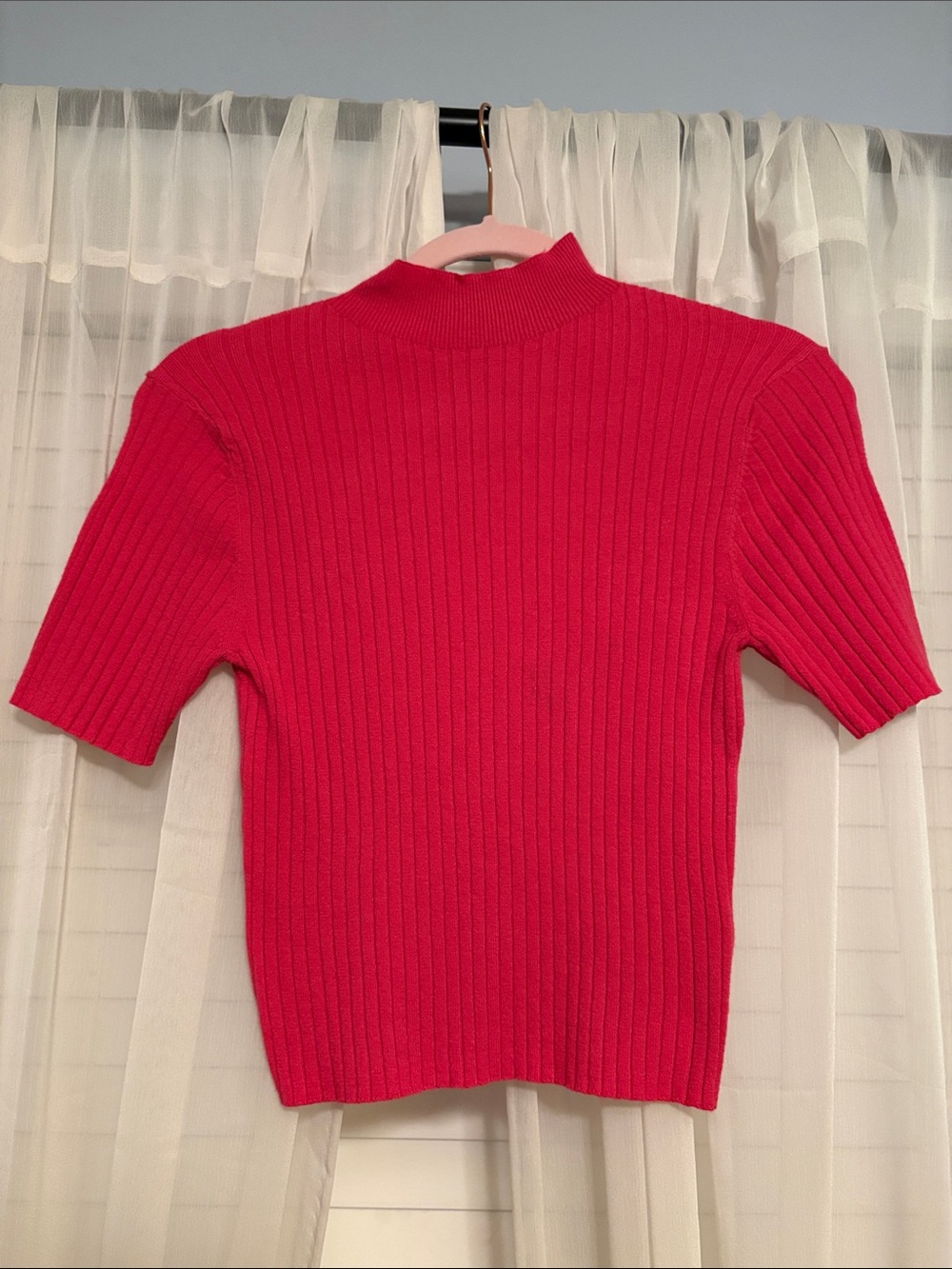a new day Bright Pink Ribbed Mock Neck Short-Sleeve Sweater